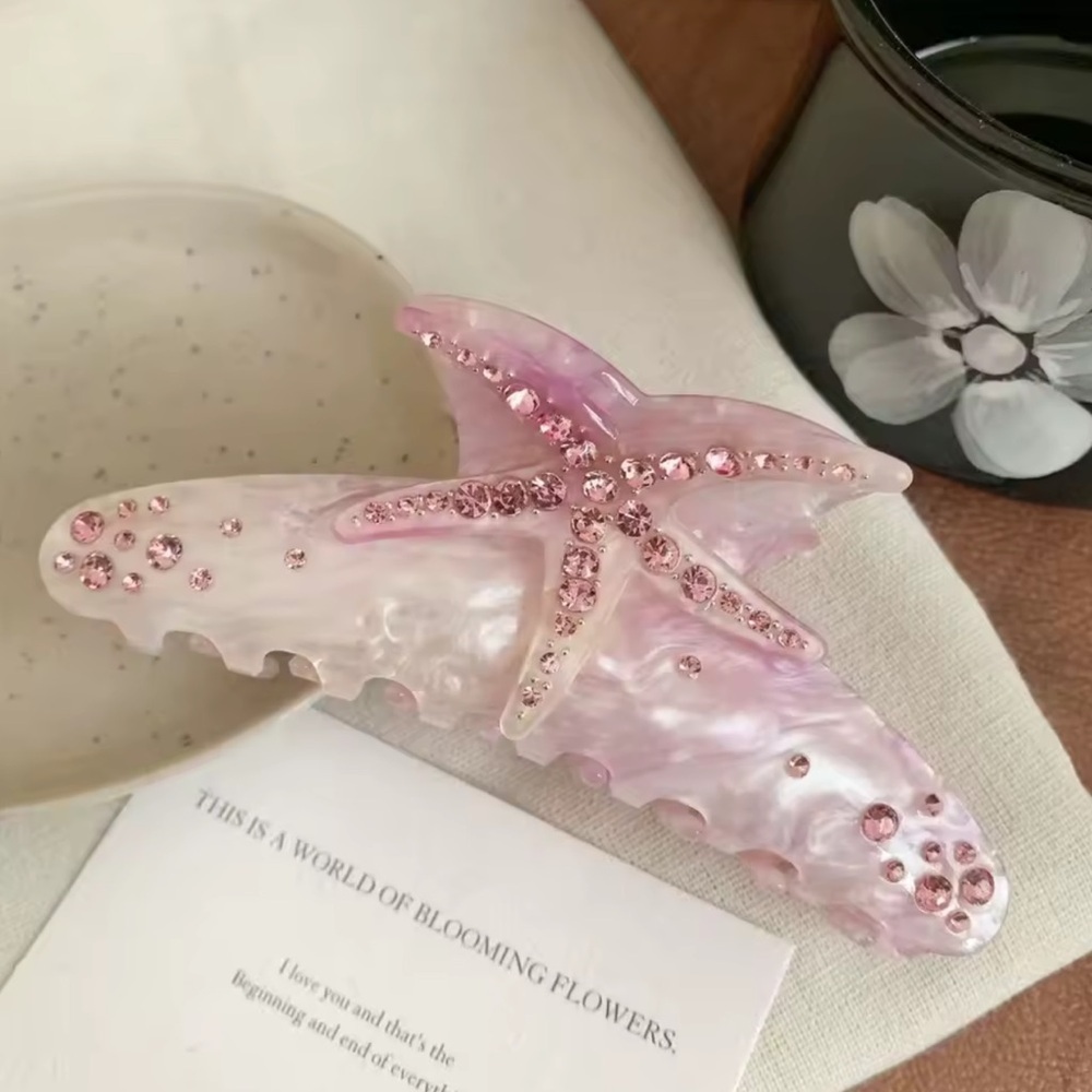 Pink Starfish Rhinestone Hair Clip
